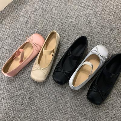 Flat Pink Ballet Single Shoes Fairy Shoes 2025 New Spring Retro Satin Silver Mary Jane Shoes