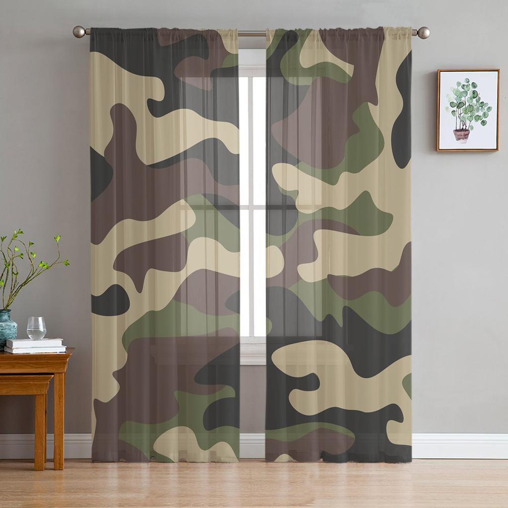 Camouflage Transparente Vorhänge zur Wohnzimmerdekoration Fenstergardinen für die Küche Tüll Voile Organza Vorhänge