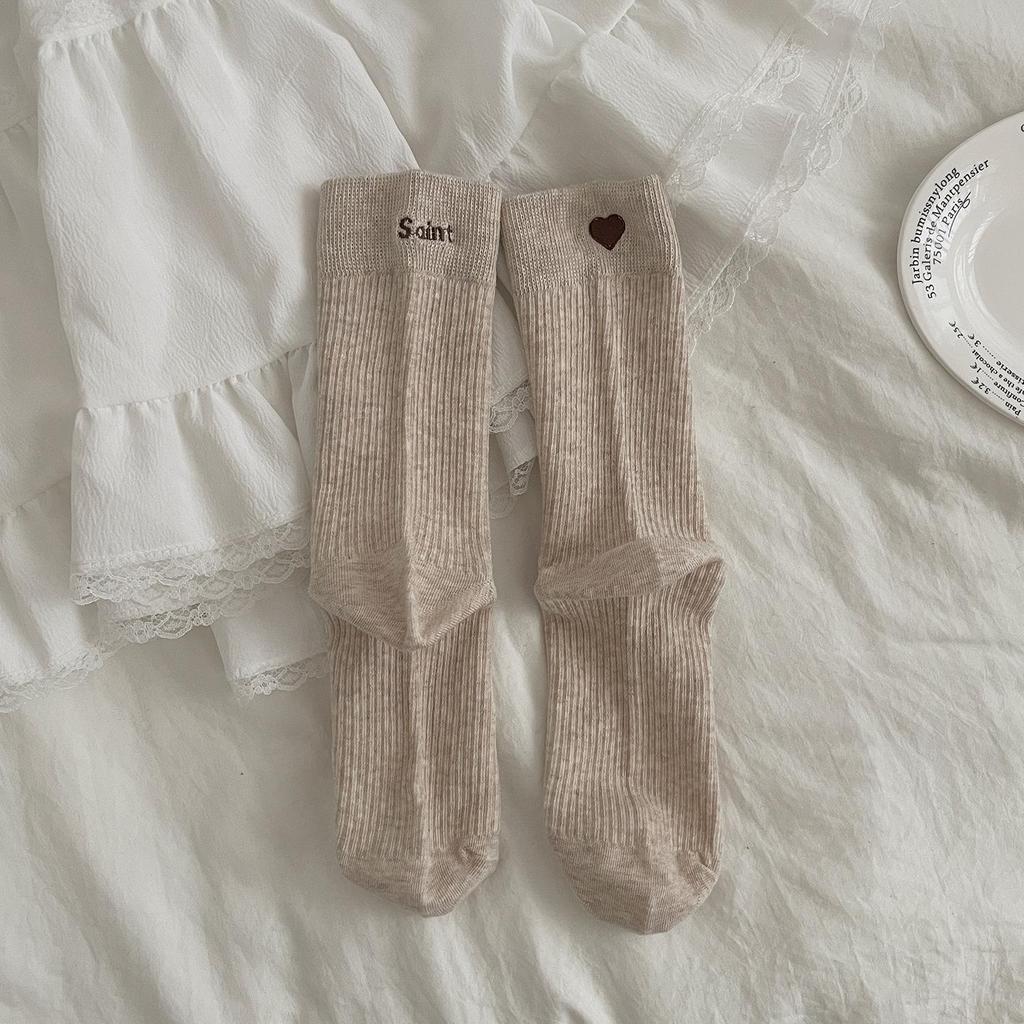 Women's Autumn Mid-Calf Socks - Trendy Collegiate Style Korean Long Pile Socks for Fall and Winter