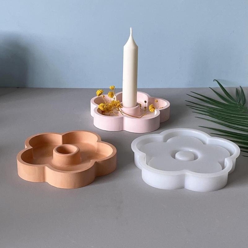 Flower Resin Candle Holder Molds Silicone Candlestick Molds for Epoxy Resin Candle Holder Jewelry Tray Home Decoration