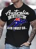 Men'S Patriotic Australia Kangaroo Graphic T-Shirt - "Australia Is Calling and I Must Go..." Design with Australian Flag, Black Casual Short Sleeve