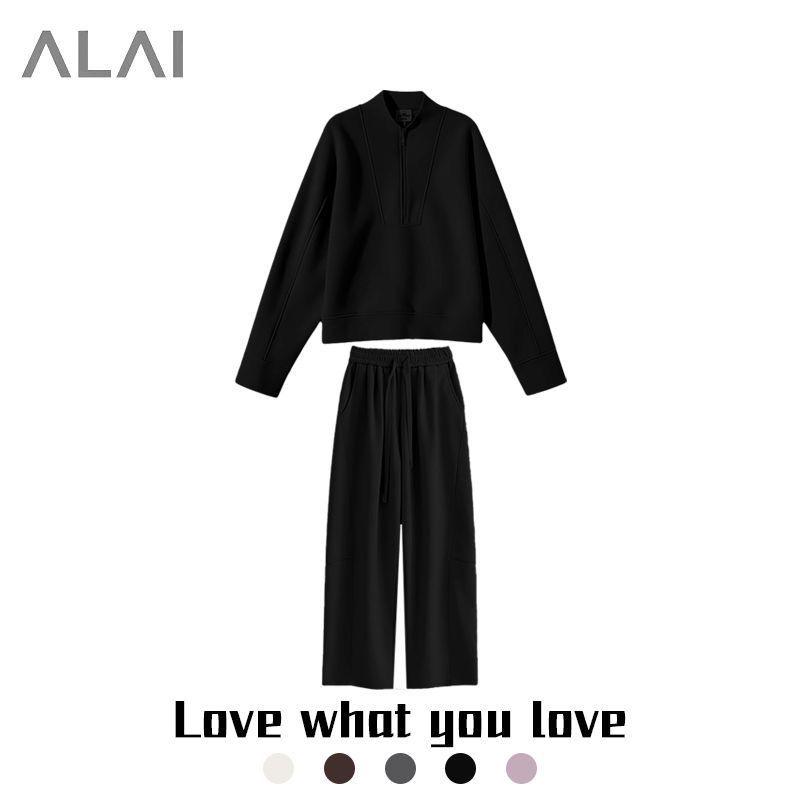 Women s Autumn Slimming Casual Set: Half-Zip Hoodie and Pants L чёрный