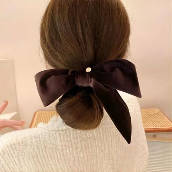 Large Velvet Ribbon Chouchou Adults Black Hair Accessory Tie (blackbrown)