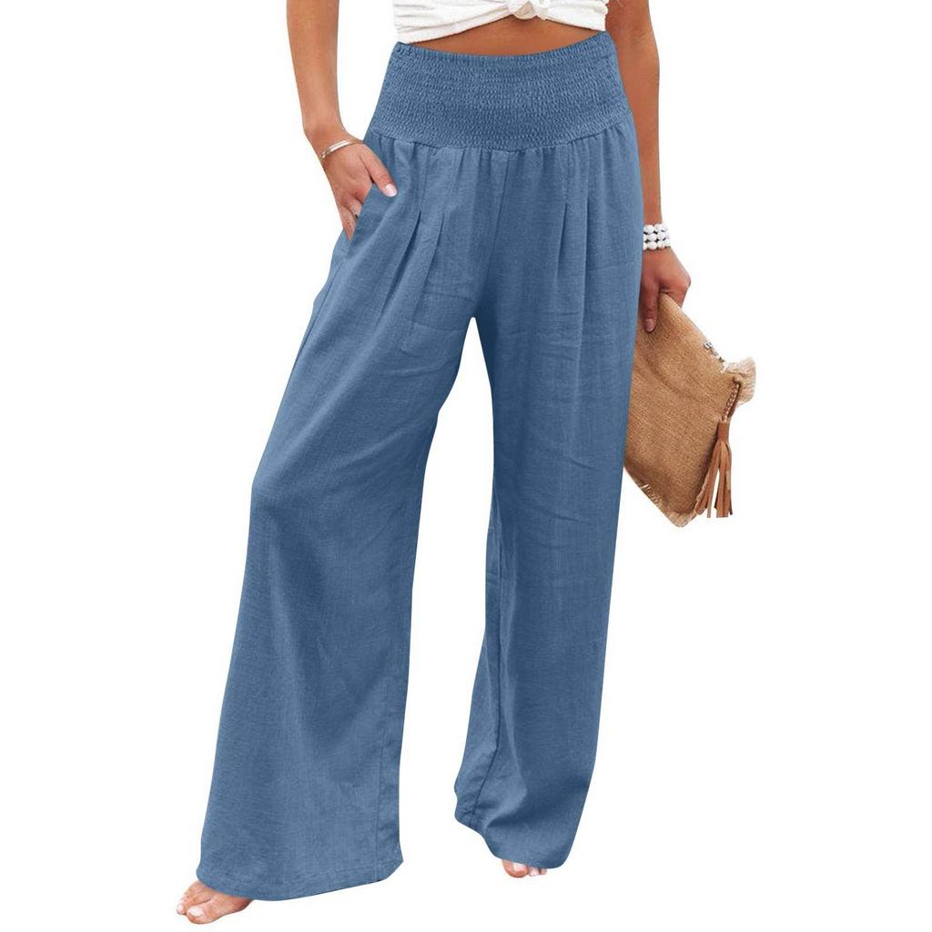 Women's Casual Time Straight Leg Pants Solid Color High Waist Pants With Pockets
