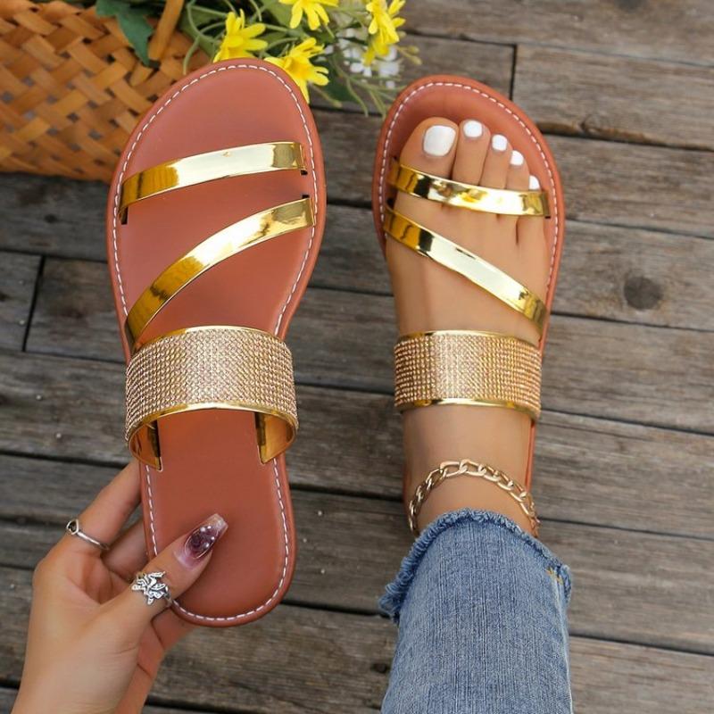 Summer Cross border Foreign Trade New Popular Water Diamond Solid Color Large Sandals for Women