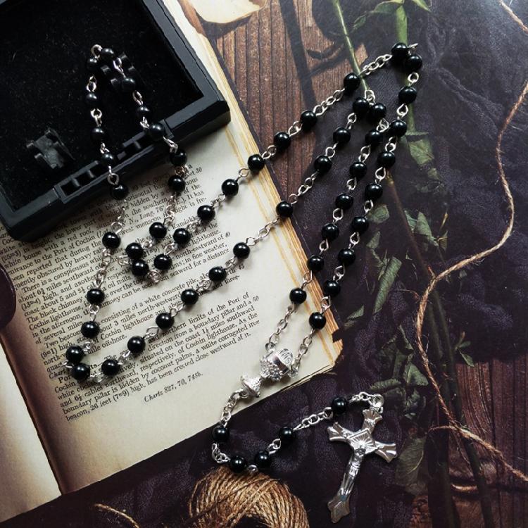 Religion for Cross Rosary Necklace Black Imitation Praying Meditation Gift Suppl