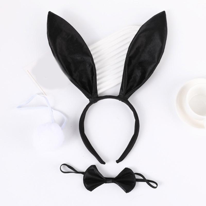 Plush Rabbit Ear Shape Headband Bowtie and Tail Set Carnival Costume Supplies