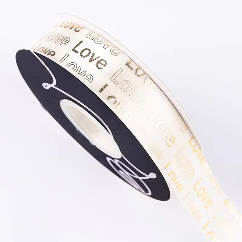 Valentine's Day 2.5cm Gold Stamping English Love Ribbon Bouquet Flower Packaging Gift Ribbon
