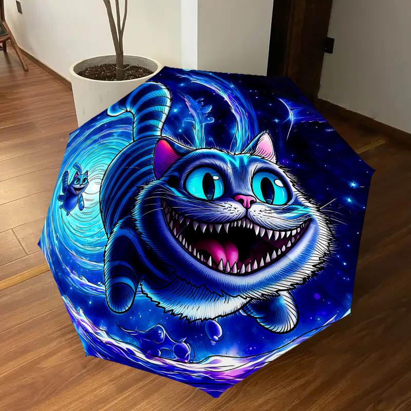 1PC space cat Automatic Open/Close Umbrella with Windproof, 8-Rib Sturdy Canopy, Durable Ribs, Fashionable Design, Outdoor Accessory, Fun Prin, Holida