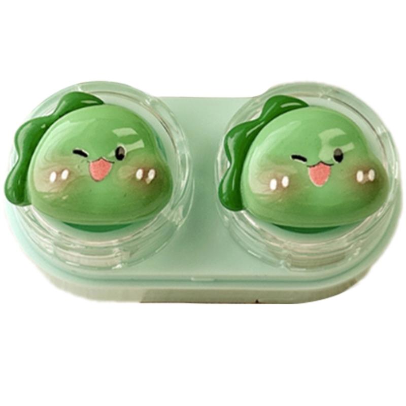 

Дорожный мультяшный контейнер для контактных линз, герметичный гигиеничный футляр для хранения, с пинцетом и инструментом для надевания, для ежедневного использования зелёный