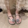 Flower Cover Toe Cool Slippers Women Wear Summer New Simple and Thin Square Head Flat Bottom Sandals Women