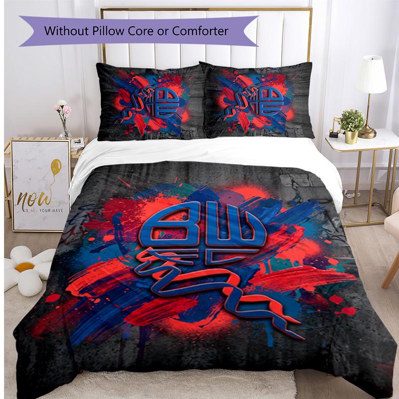 Bolton Wanderers FC Printed 3PCS Bedding Set Breathable Duvet Cover with Pillowcases Decorative Bed Linen for Bedroom Home