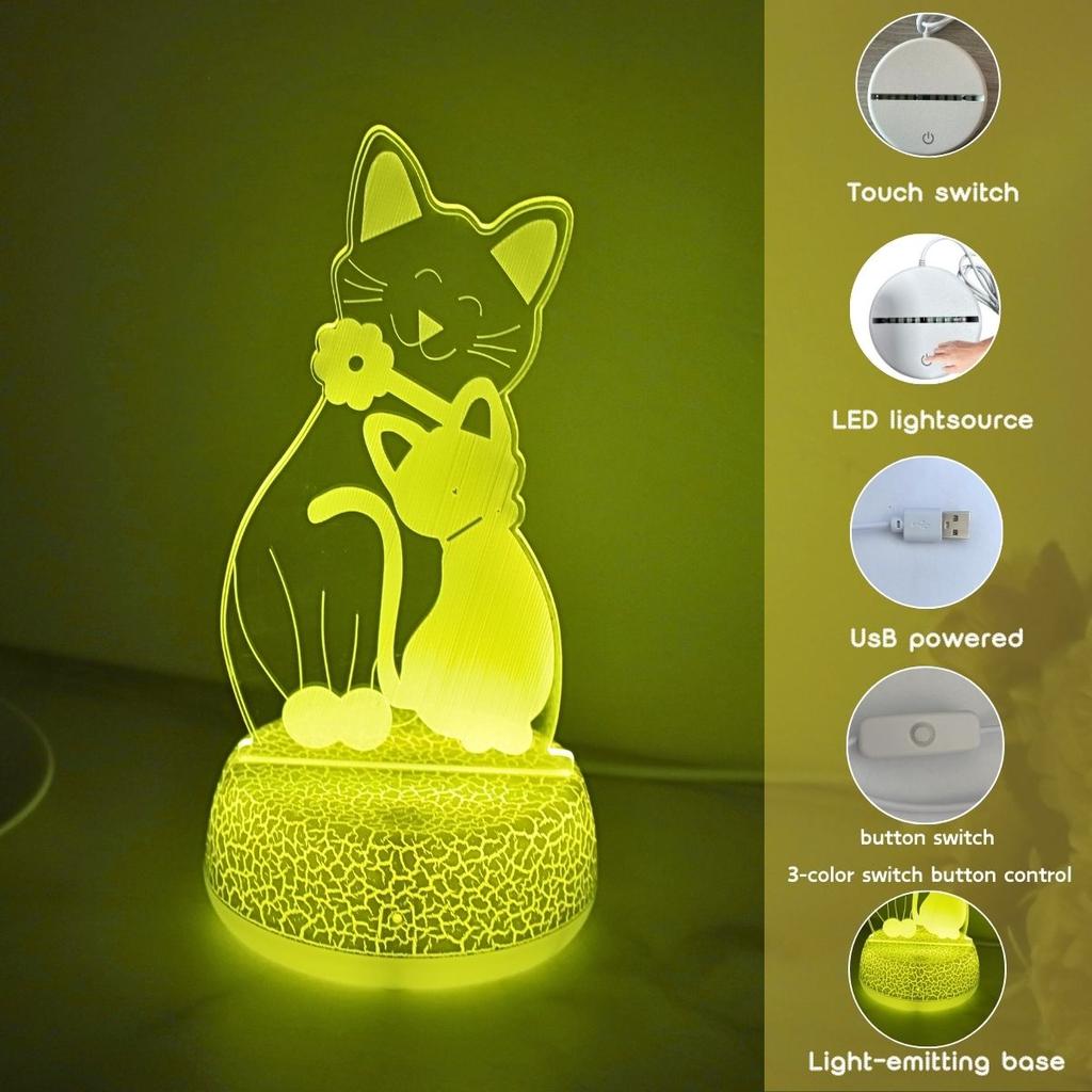 1pcCat 3D Colorful Night Light LED Desk Lamp 7&3 Colors Room Decoration Night Light Birthday Halloween Children's Christmas Gift