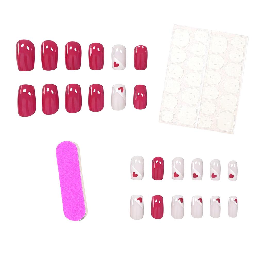 24 Pieces Of Manicure Rose Red Love Triangle Sweet Cool Babes Medium And Long Square Wearing Nail