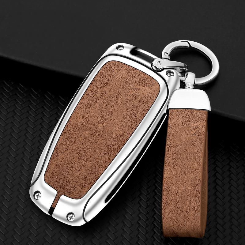 Zinc Alloy Leather Car Key Case Suitable For Ford Ranger Wildtrak Focus C-Max Galaxy Mondeo Mustang Explorer Edge Ecosport