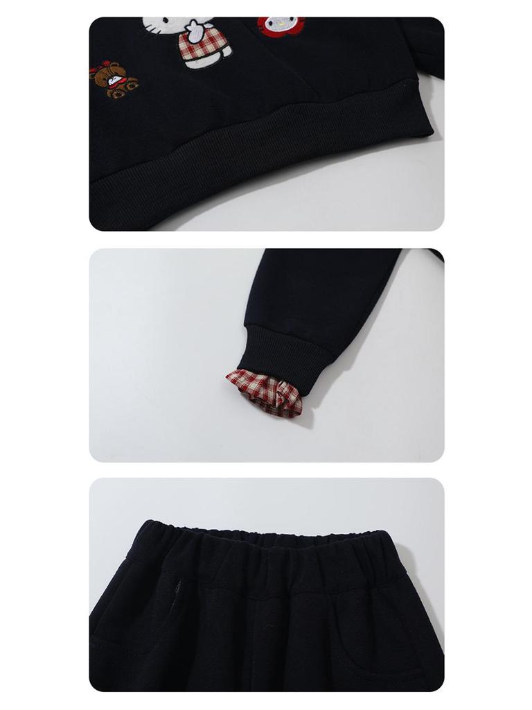 Mädchen Karo Sweatshirt Set - 2025 Herbstmode mit Umlegekragen