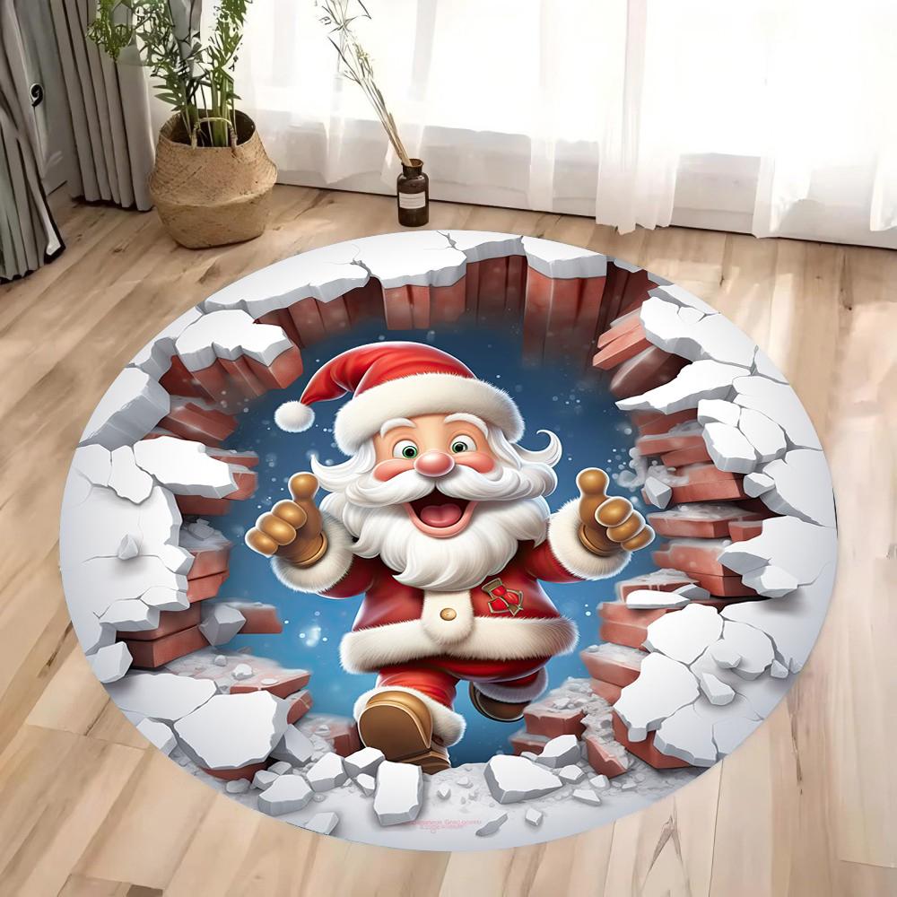 Christmas Decoration Anti Slip Carpet Santa Claus Pattern Circular Carpet Christmas Decoration Anti Slip Carpet Home Decoration