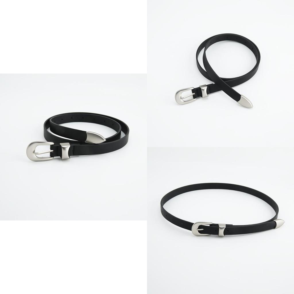 Vintage Women's Belt Casual Simple Alloy Pin Buckle Thin Faux Leather Waist Belt Black In Stock