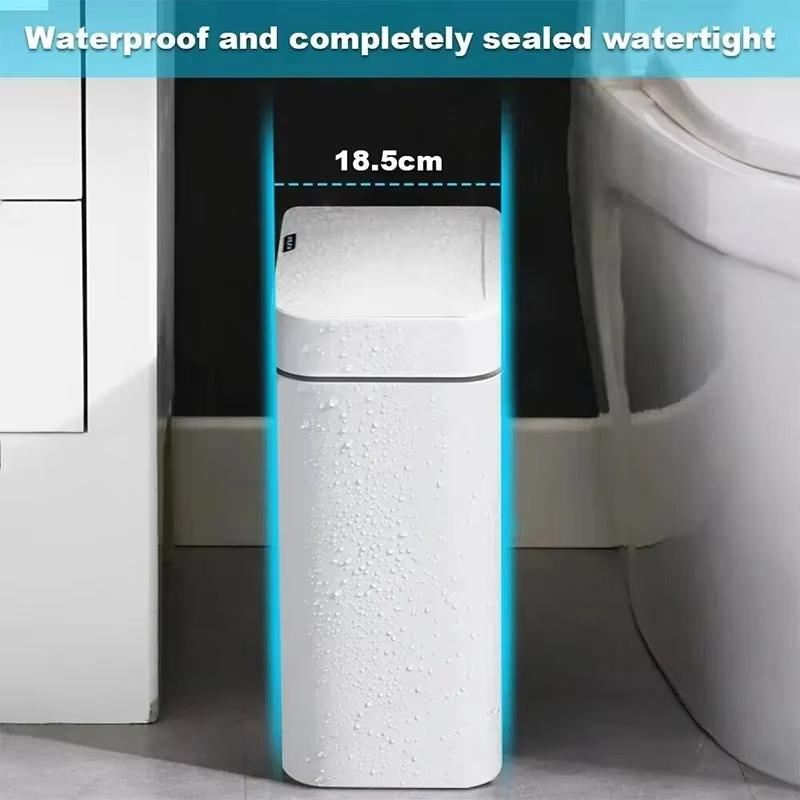 Automatic bagging electronic trash can smart bathroom trash can white non-contact narrow smart sensor trash can smart home 15L