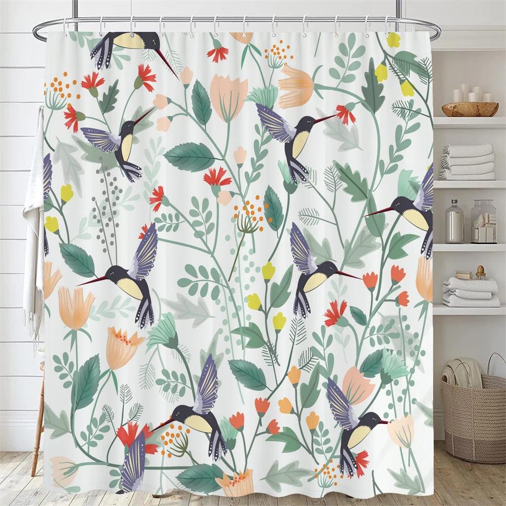 Цветочная шторка для душа, акварельная цветочная растительная шторка с крючками, водонепроницаемая шторка для душа, шторки для душа для ванной комнаты 90x180cm-35x70in