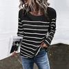 Spring and Autumn Round Neck 3D Stripe Printed Top Fashionable Casual Minimalist Long Sleeved Women's T-shirts