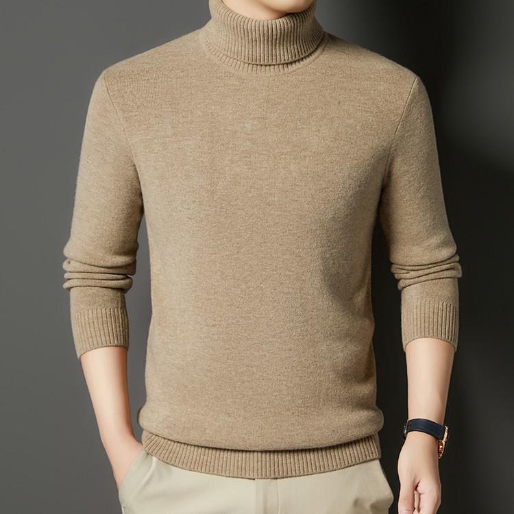 Men's Thick Wool High Neck Sweater - Autumn/Winter Solid Color Knitwear