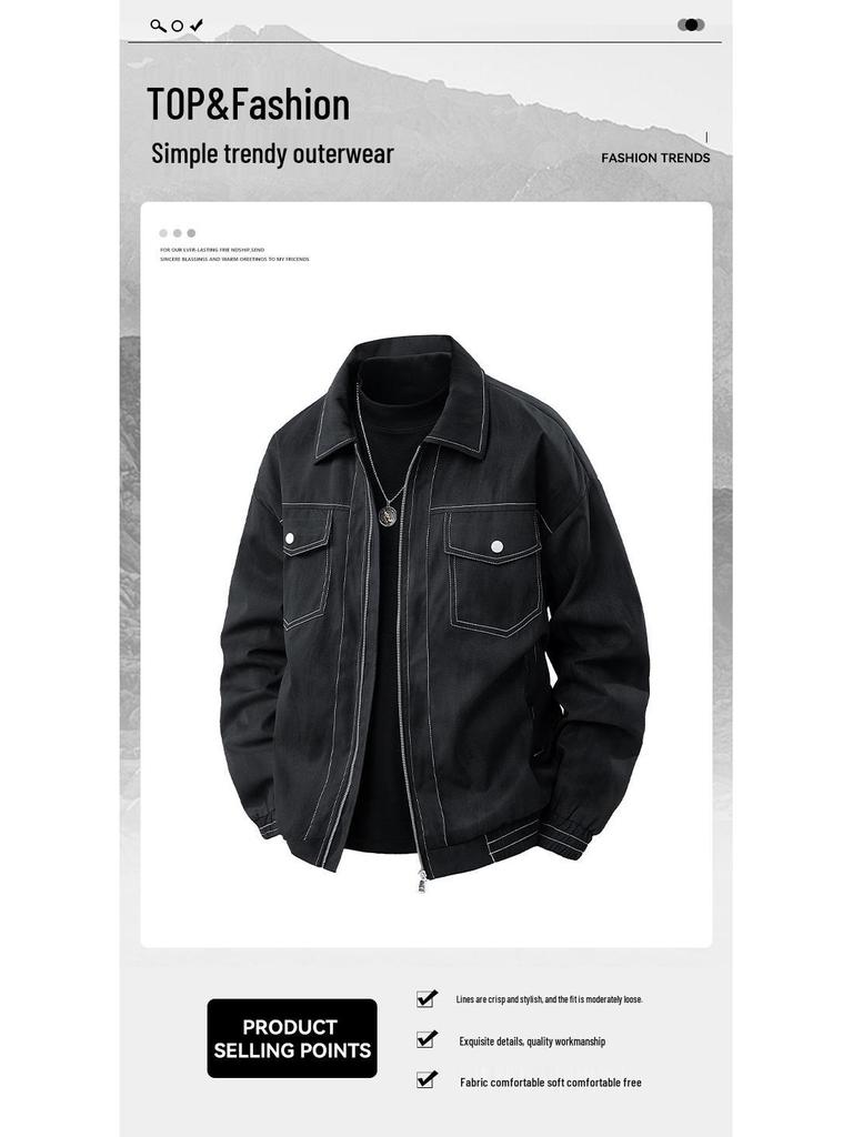 Trendy Plus Size Lapel Jacket for Spring/Autumn – Loose Fit Workwear Shirt