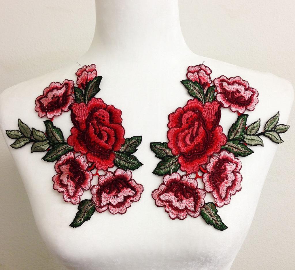 1/5 Pairs Rose Flowers Patch Sew on Cloth Embroidered Floral Applique Decorative Patches Scrapbooking Embroidery Iron on Patches