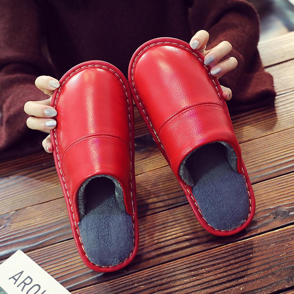Women's & Men's Genuine Leather Indoor Slippers - Warm Cowhide Cotton, Thickened for Autumn/Winter