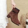 Coarse-heeled short boots women's retro 2025 new autumn and winter pointed brown boots French suede medium tube slim high-heeled boots