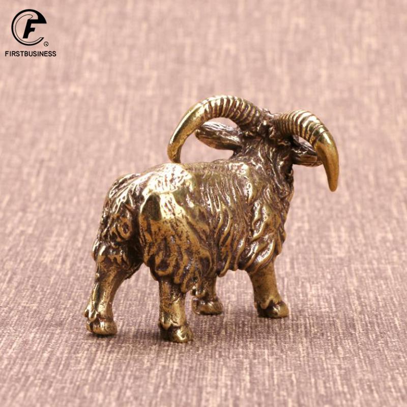 Pequeño adorno de cabra de latón macizo, figuritas en miniatura de animales del Zodíaco de cobre antiguo, accesorios de decoración del hogar, decoración de escritorio