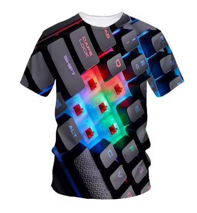 Creative Computer Keyboard 3D Printing T-Shirt Summer Men's Round Neck T-Shirt Trend Short Sleeve Casual Street Loose
