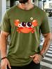 Unisex Short Sleeve T Shirt Cute Crab With Flowers Graphic Tee Sea Animal Print Tops Summer Soft Casual Street Wear For Adult Male