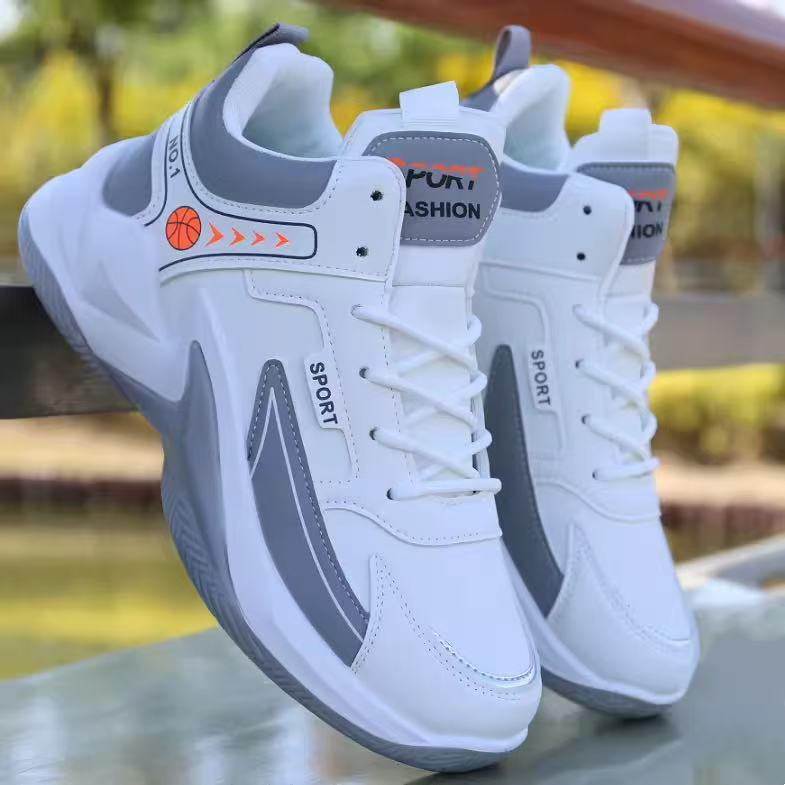 Men's High-Top Mesh Basketball Shoes, Breathable Non-Slip Sports Sneakers for Spring/Summer - Versatile White Running Shoes for Students