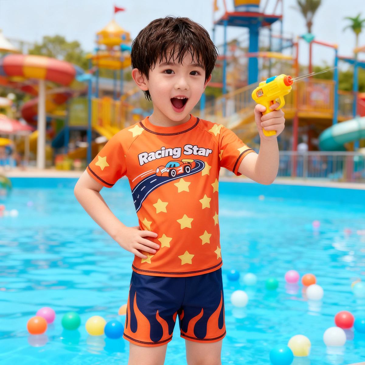 

Boys Star Print Two-Piece Swimwear - Quick-Dry & Breathable, Sizes Small & Medium 2XL: Height 110-120cm, Weight 40-48jin