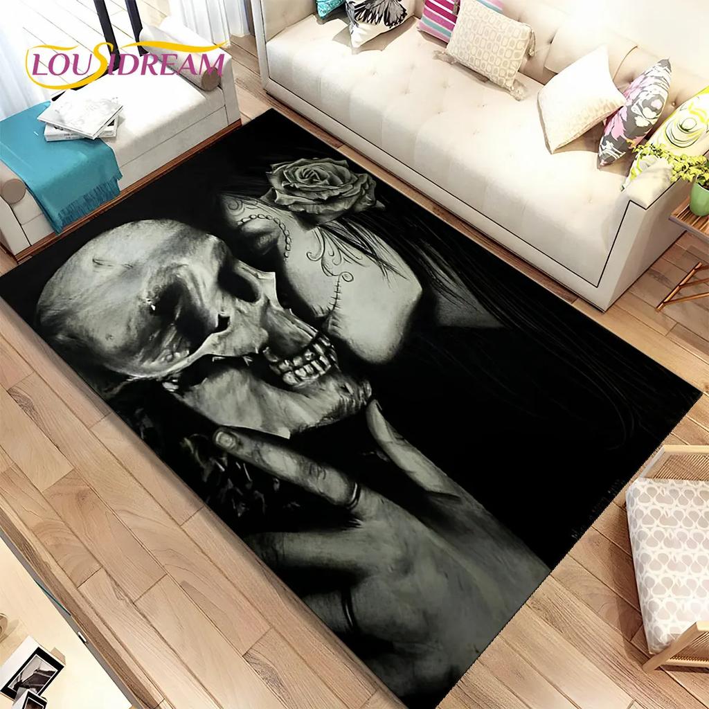 Gothic Horror Female Skull Dead Girl Area Rug,Carpet Rug for Home Living Room Bedroom Sofa Doormat Decor,kids Non-slip Floor Mat