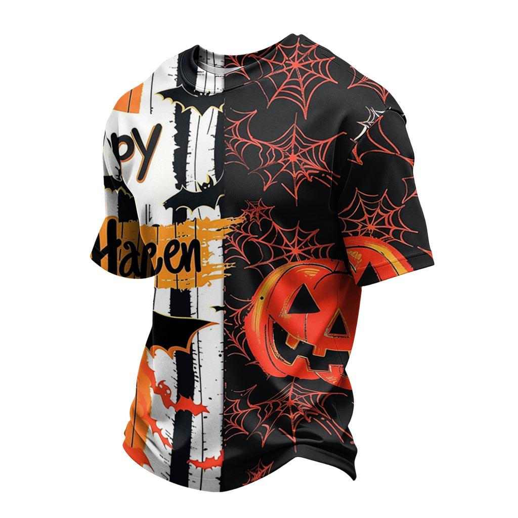Men's Lightweight Quick-Dry Mesh Short Sleeve Round Neck T-Shirt with Halloween Print