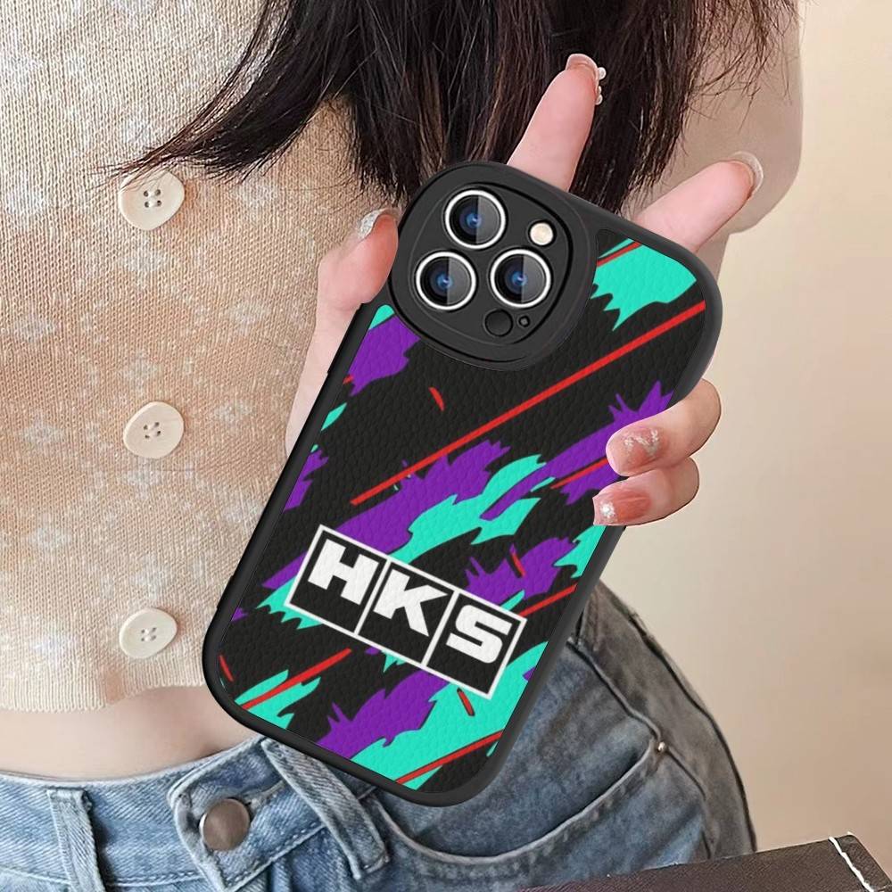 

Sports Car H-HKS JDM Logo For IPhone 16 15 14 13 12 11 Pro Max Plus Leather Phone Cover iPhone 14 plus