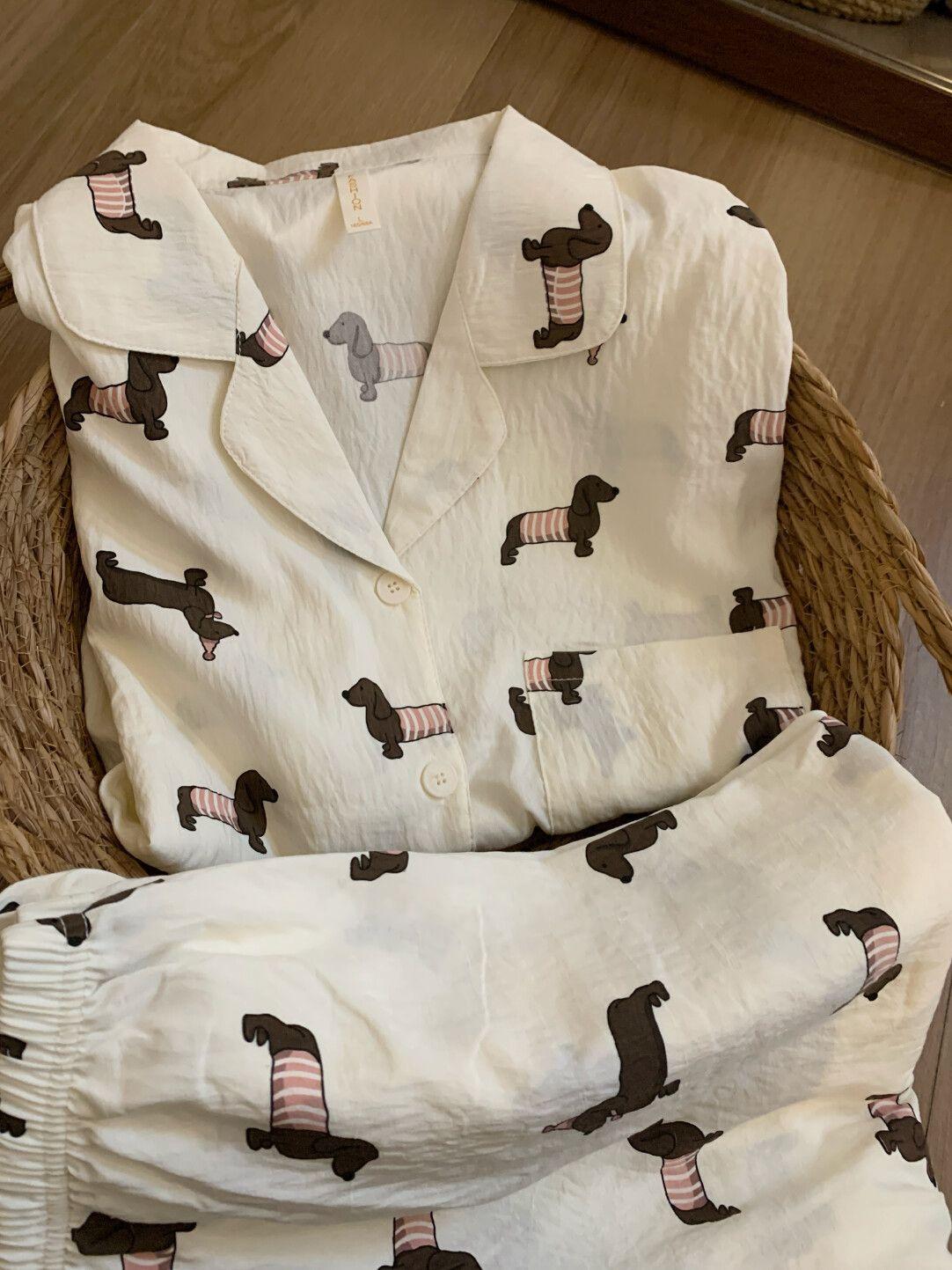 

Internet celebrity cartoon sausage puppy pajamas women s summer short-sleeved shorts two-piece set women s casual loose loungewear S