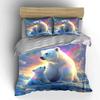 3pcs Polar bear mother and cub under aurora Print Bedding Set 1 Duvet Cover 2 Pillowcases for Adult and Children Luxury Gift