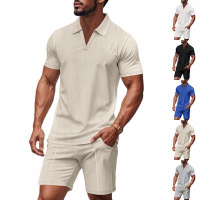 Men's Summer New Waffle Collar Polo Short-sleeved Suit