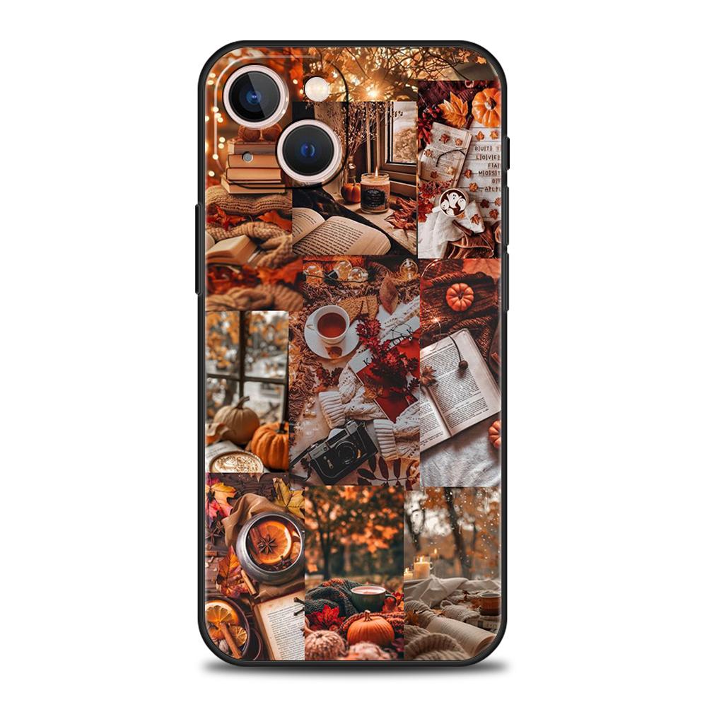 Phone Case Cover for iPhone 17 16 15 14 13 12 Pro Max 11 Pro Max 17AIR Plus Shockproof Soft TPU Bag Pumpkin Autumn Leaves Coffee