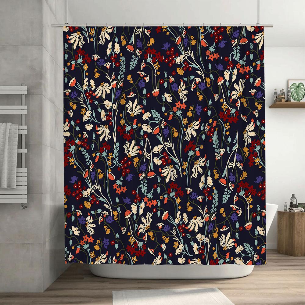 Green and White Shower Curtain Flower Patterned Bath Decoration for Home Bathroom Decorations Waterproof Fabric