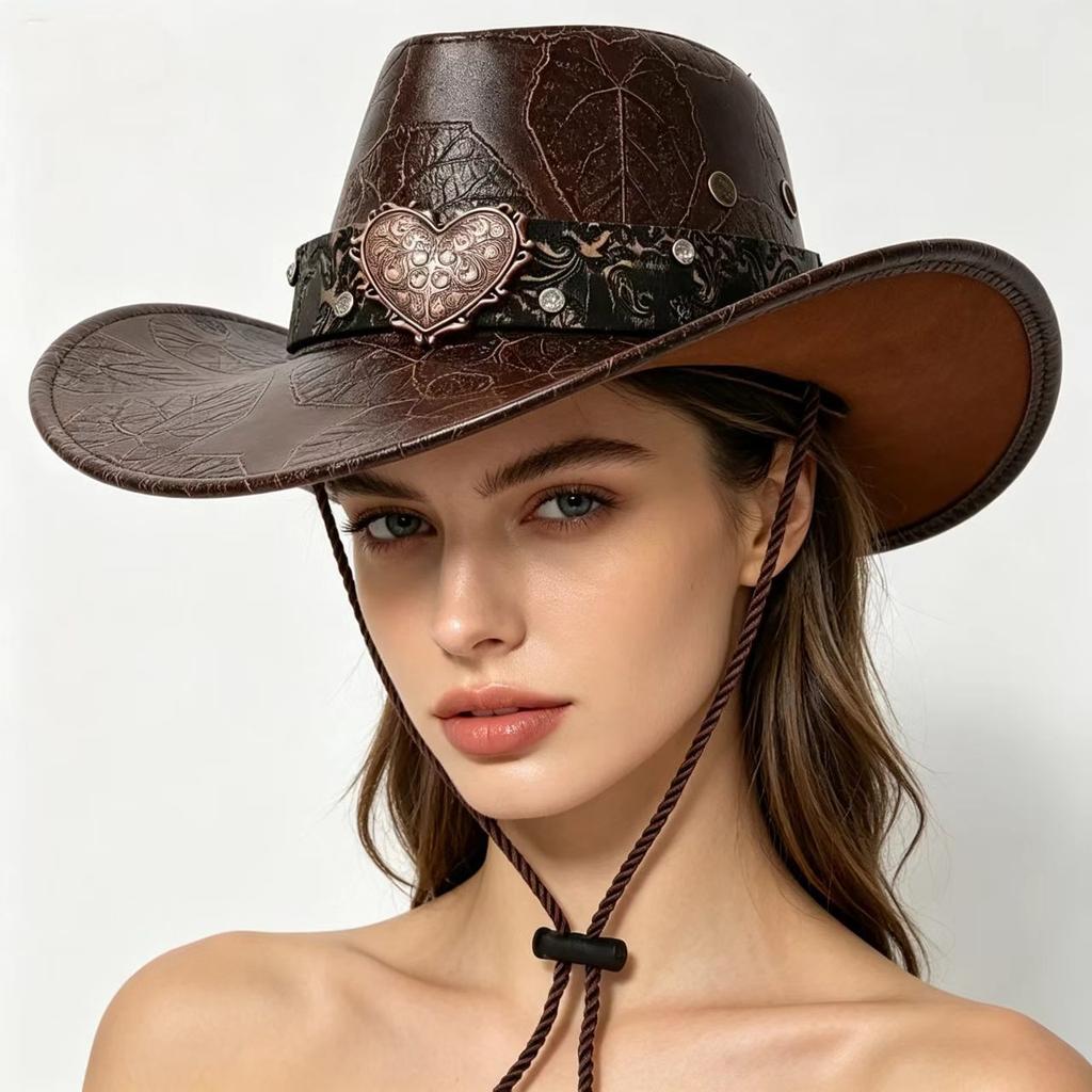 Summer American retro western cowboy hat, big brim, small face, outdoor travel, big head circumference hat, top hat