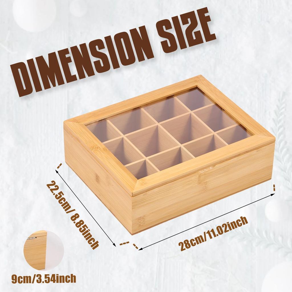 Tea Bag Holder Caddy with Compartments Keeping Tidy Bamboo Storage Organizer for Home Solid Multipurpose Tea Bag Organizer Box