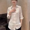 Acetate Satin White Women's Waist-Cinched Shirt - French Slim-Fit Spring & Autumn Design, Light Luxury.