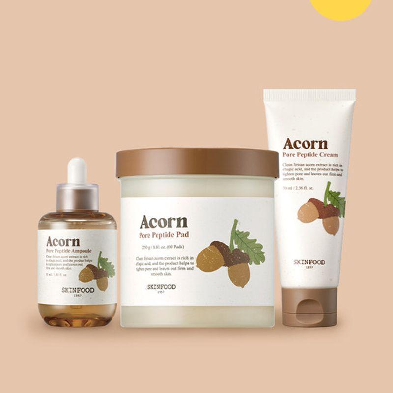 

SKINFOOD [Pore Elasticity 3-piece Set] Acorn Toner Pads (60 sheets) + Ampoule + Cream ONE
