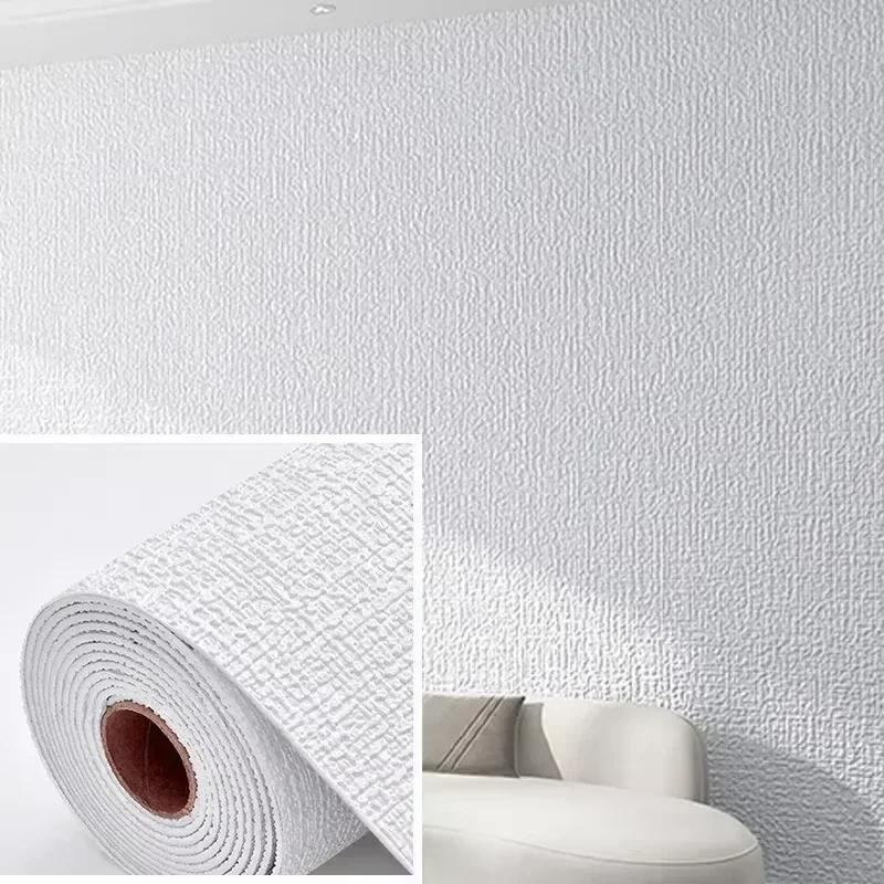Self-adhesive Linen 3D Foam Wall Stickers PVC Solid Color Waterproof Background Wallpaper Home Renovation Decor TV Background