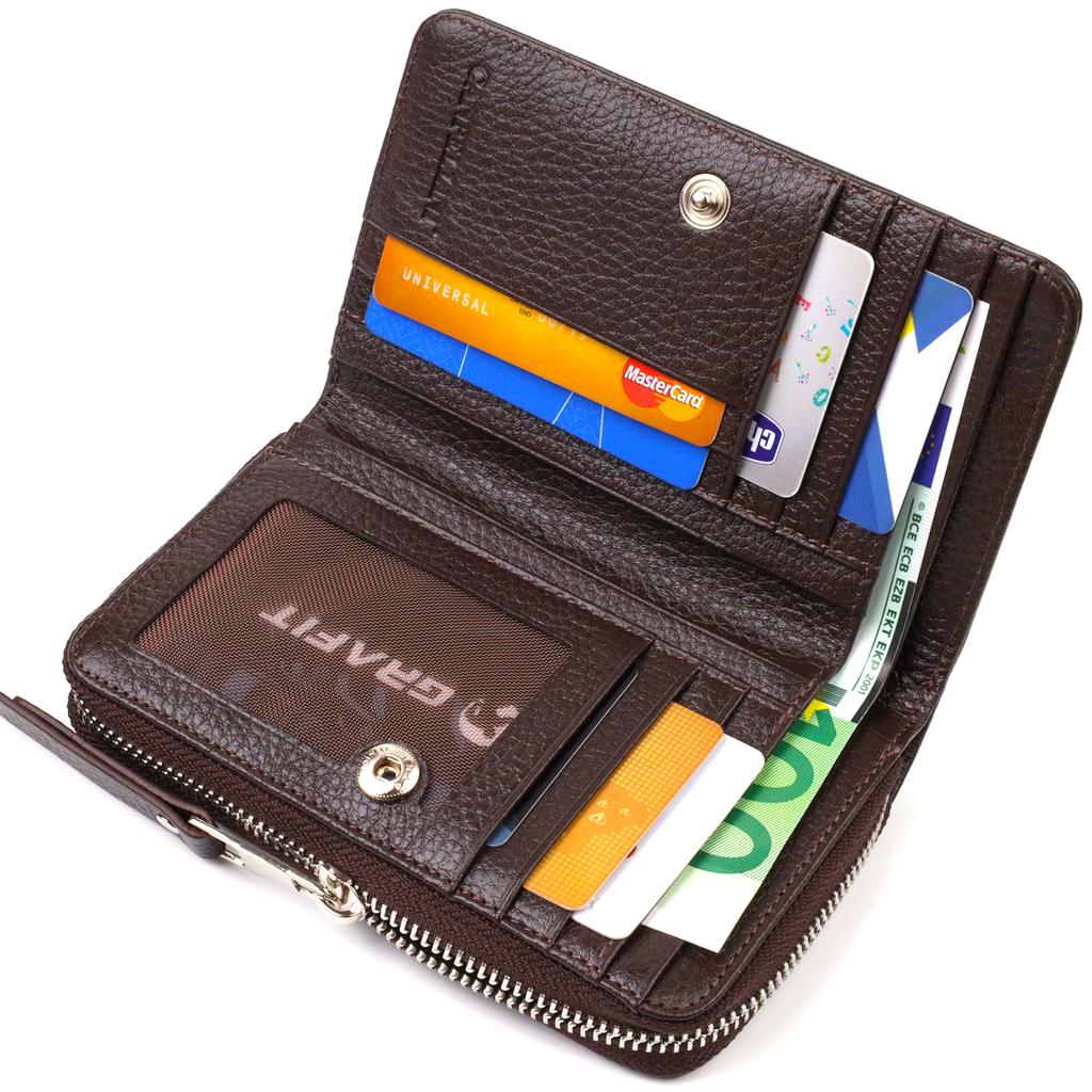 Practical Medium-sized Women's Purse Made of Genuine Grained Leather CANPELLINI 21910 Brown