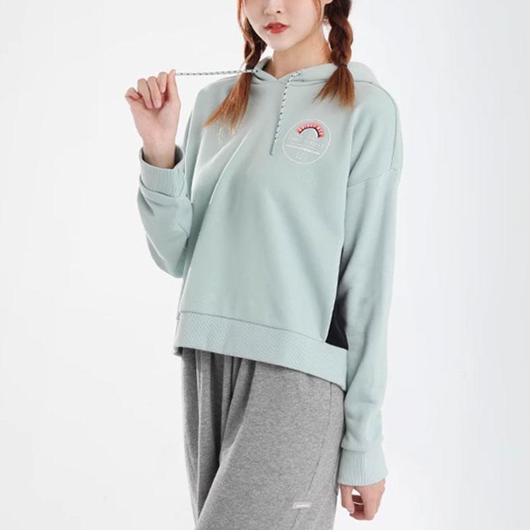 Adidas Neo Letter Print Long Sleeve Hoodie Women Tops Light-Green GL6076